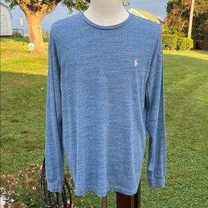 -Polo Ralph Lauren L/S Crewneck Tee Shirt Blue Chambray w/White Rider Mens Large